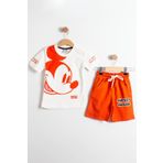 TRENDİMİZBİR Mickey Mouse Baskılı T-Shirt ve Şort Takımı Turuncu 3-10