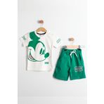 TRENDİMİZBİR Mickey Mouse Baskılı T-Shirt ve Şort Takımı Yeşil 3-10