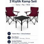 Trendinyeri 2 Sandalyeli Katlanır Kamp Seti 52 cm Masa ve Sandalye - Bordo