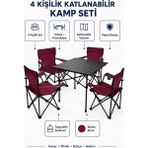 Trendinyeri 4 Kişilik Katlanır Kamp Masa Sandalye Seti – Piknik, Bahçe ve Plaj Kullanımına Uygun - Bordo