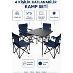 Trendinyeri 4 Kişilik Katlanır Kamp Masa Sandalye Seti – Piknik, Bahçe ve Plaj Kullanımına Uygun - Lacivert
