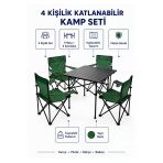 Trendinyeri 4 Kişilik Katlanır Kamp Masa Sandalye Seti – Piknik, Bahçe ve Plaj Kullanımına Uygun
