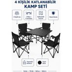 Trendinyeri 4 Kişilik Katlanır Kamp Masa Sandalye Seti Siyah– Piknik, Bahçe ve Plaj Kullanımına Uygun