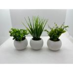 Trendkent Mini Beton Saksı 3'lü Set Gerçek Yosunlu Yapay Çiçek Aranjman Hediyelik Paket Saksı