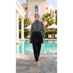 trendlina Zebra Beli Ayarlanabilir Lastikli Su İtici Kumaştan 3lü Tam Kapalı Tesettür Mayo Burkini