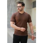 TRENDMEN Erkek Kısa Kollu Bisiklet Yaka çizgili Triko Tişört