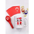 Trendmiya 23 Nisan'A Özel 2'Li Lavi & Tasarım Kupa & Balon & İpli Türk Bayrağı Hediye Seti
