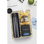 Trendmiya 500 Ml Dereceli Siyah Termos & Selamlıque Türk Kahvesi & Godiva Napoliten Çikolata Hediye Seti