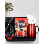 Trendmiya Atatürk İmzalı Kulplu Kırmızı Çelik Termos & Nescafe Classic & Puantiyeli Fular Hediye Seti