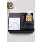 Trendmiya Beyaz Mermer Defter & Siyah Touch Pen Kalem & Siyah Kartlık & Bademli Kurabiye Hediye Seti