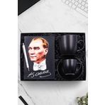 Trendmiya Beyaz Tükenmez Kalem & Atatürk Resimli Defter & Siyah Mat Kupa & Siyah Mat Fincan Hediye Seti