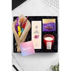 Trendmiya Çiçek Buketi & Godiva Çikolata & Rebul Bouquet Kolonya & Çilek Kokulu Bardak Mum Hediye Seti