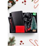 Trendmiya Defter & Kırmızı Tükenmez Kalem & Puantiyeli Fular & Çam Ağacı & Kırmızı Kadın Kartlık Hediye Seti