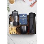 Trendmiya Deri Çantalı Siyah Termos-Alerya Filtre Kahve-French Press-Siyah Kupa-Bademli Kurabiye Hediye Seti