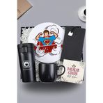 Trendmiya Kilitli Termos & Mousepad & Yumuşak Kapaklı Not Defteri & Siyah Kupa Babalar Günü Hediye Seti