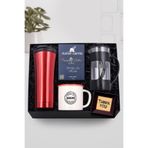 Trendmiya Kırmızı 500Ml Termos & Vintage Kupa & Alerya Premium Filtre Kahve & Siyah French Press Hediye Seti