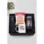 Trendmiya Kupa & Gümüş Detaylı Siyah Tükenmez Kalem & Siyah French Press & Colombian Filtre Kahve Hediye Seti
