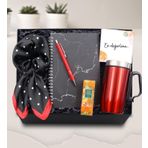 Trendmiya Mermer Defter-Kırmızı Tükenmez Kalem-280Ml Kırmızı Termos-Puantiyeli Fular-Mini Kolonya Hediye Seti
