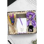 Trendmiya Mermer Desenli Defter & Kalem & Fular & Charm Çelik Bileklik & Kurutulmuş Çiçek Buketi Hediye Seti
