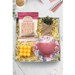 Trendmiya Pembe Fincan & Colombian Filtre Kahve & Sukulent Çiçek & Turuncu Bubble Mum Hediye Seti