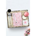 Trendmiya Pembe Tasarım Defter & Dereceli 300Ml Cam Matara & Pembe Metal Kutulu Mum & T Kupa Hediye Seti