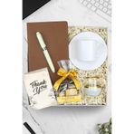 Trendmiya Roller Kalem-Kahverengi Defter-Gold Detaylı Beyaz Fincan-Godiva Naps-Kahve Su Bardağı Hediye Seti