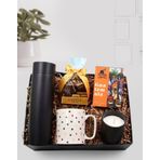 Trendmiya Siyah Dereceli Termos-Geometrik Kupa-Alerya Kahve-Bardak Mum-Godiva Napoliten Çikolata Hediye Seti