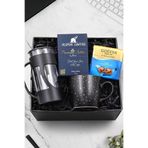 Trendmiya Siyah French Press & Yıldızlı Kupa & Alerya Premium Filtre Kahve & Godiva Çikolata Hediye Seti