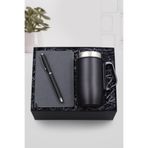 Trendmiya Siyah Mat Roller Kalem & Dikişli Mini Not Defteri & 280 Ml Kulplu Siyah Çelik Termos Hediye Seti