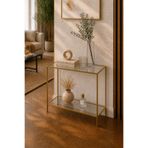 Trendmiz kehribar Modern Gold Metal Gövdeli 2 Katlı Şeffaf Cam Dresuar | Dar alanlar için | Antre Salon Yan Sehpa Konsol