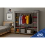 Trendmiz Mother Çift Raflı Bez Dolap | Metal Iskeletli Bez Dolap | Toz Geçirmez Fermuarlı Hurç Dolap - Gri