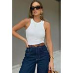 Trendnera Kadın Beyaz Halter Yaka Fitilli Crop Bluz