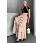Trendparis Basic Astarlı Pileli Kadın Uzun Etek Siyah - Bej - 36