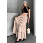 Trendparis Basic Astarlı Pileli Kadın Uzun Etek Siyah - Bej - 40