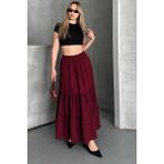 Trendparis Basic Astarlı Pileli Kadın Uzun Etek Siyah - Bordo - 36