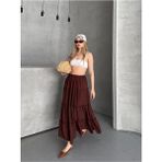 Trendparis Basic Astarlı Pileli Kadın Uzun Etek Siyah - Kahverengi - 38