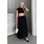 Trendparis Basic Astarlı Pileli Kadın Uzun Etek - Siyah - XL
