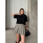 Trendparis Başlık: Rosman Kumaş Pileli Desenli Mini Etek - Krem - Standart