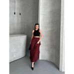 Trendparis Piliseli Mikro Saten Kırışık Model Maxi Boy Etek - Bordo - Standart