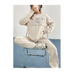 Trendseninle 1898 Brooklyn Baskılı Bej Oversize Alt Üst Kadın Eşofman Takımı