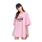 Trendseninle Age Of Steam Baskı Pembe Oversize Kadın T-shirt