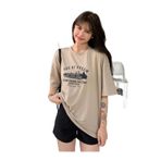 Trendseninle Age Of Steam Baskı Vizon Oversize Kadın T-shirt
