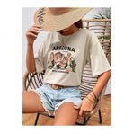 Trendseninle Arizona Wilderness Baskılı Bej Oversize Kadın T-shirt