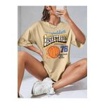 Trendseninle Basketball Tournament Baskılı Vizon Oversize Kadın T-shirt