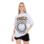 Trendseninle Berkeley Baskılı Açik Beyaz Oversize Kadın T-shirt