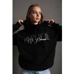 Trendseninle Bhvr Siyah Kapüşonlu Kadın Sweatshirt