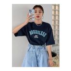 Trendseninle Boundless Baskılı Lacivert Oversize Kadın T-shirt