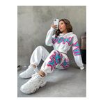 Trendseninle Brooklyn Baskılı Oversize Beyaz Alt Üst Crop Kadın Eşofman Takımı
