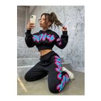 Trendseninle Brooklyn Baskılı Siyah Oversize Alt Üst Crop Kadın Eşofman Takımı