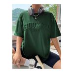 Trendseninle Brooklyn Nyc Baskılı Nefti Yeşil Oversize Kadın T-shirt